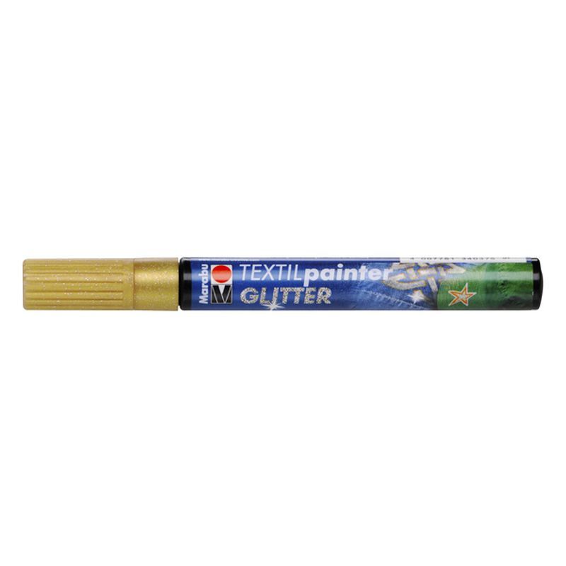 T Marabu Tekstiilitussi Glitter 584 3mm kulta, vaaleille ja tummille kankaille