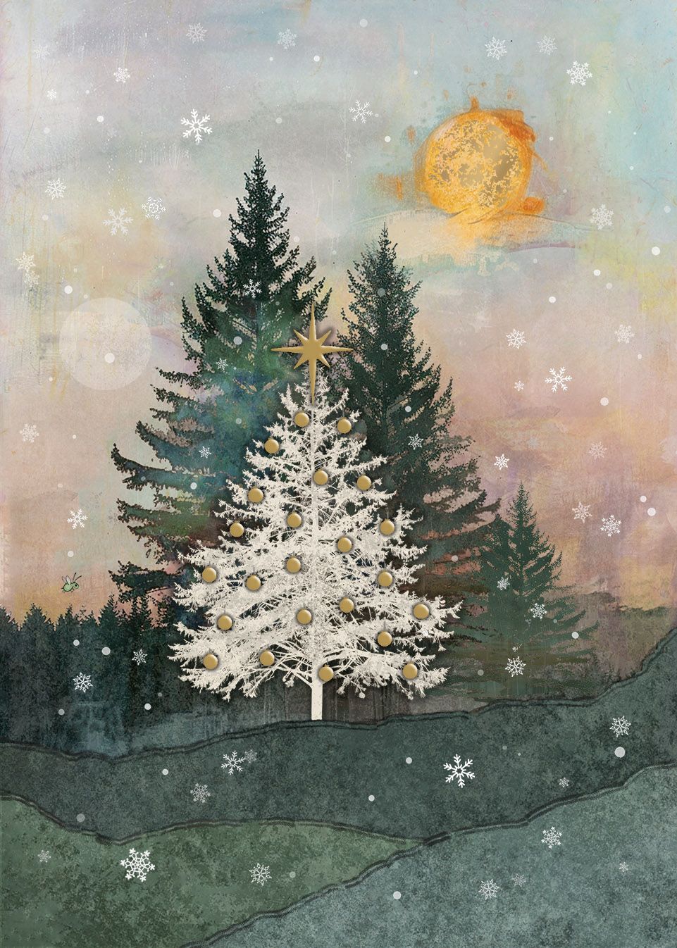 2-osainen kortti joulu Bug Art - White Fir Tree