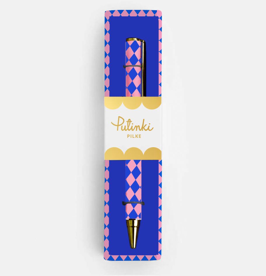 Kuulakärkikynä Putinki Design - Pilke, Pinkki-sininen ruutukuosi