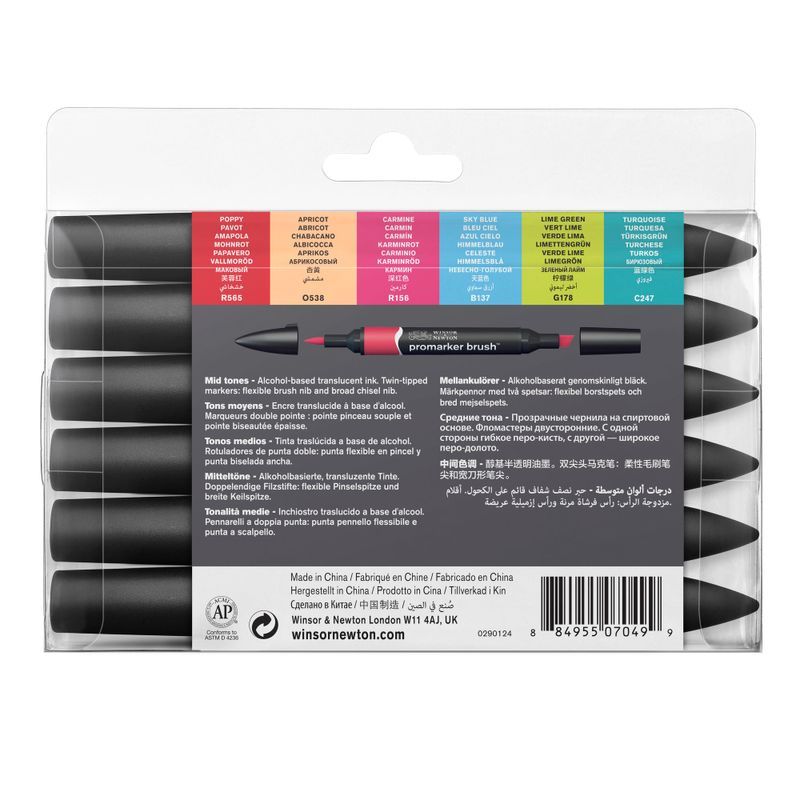 WN Promarker Brush Mid tones 6-lajitelma, sivellintussilajitelma