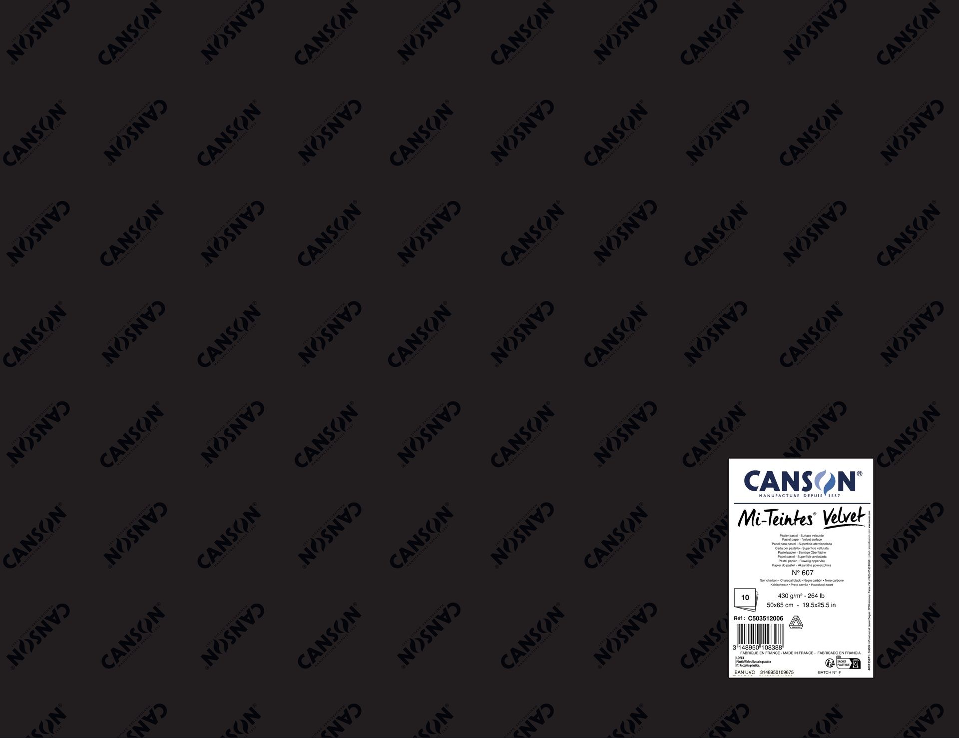 Canson Mi-Teintes Velvet 430g 50x65cm Black 607