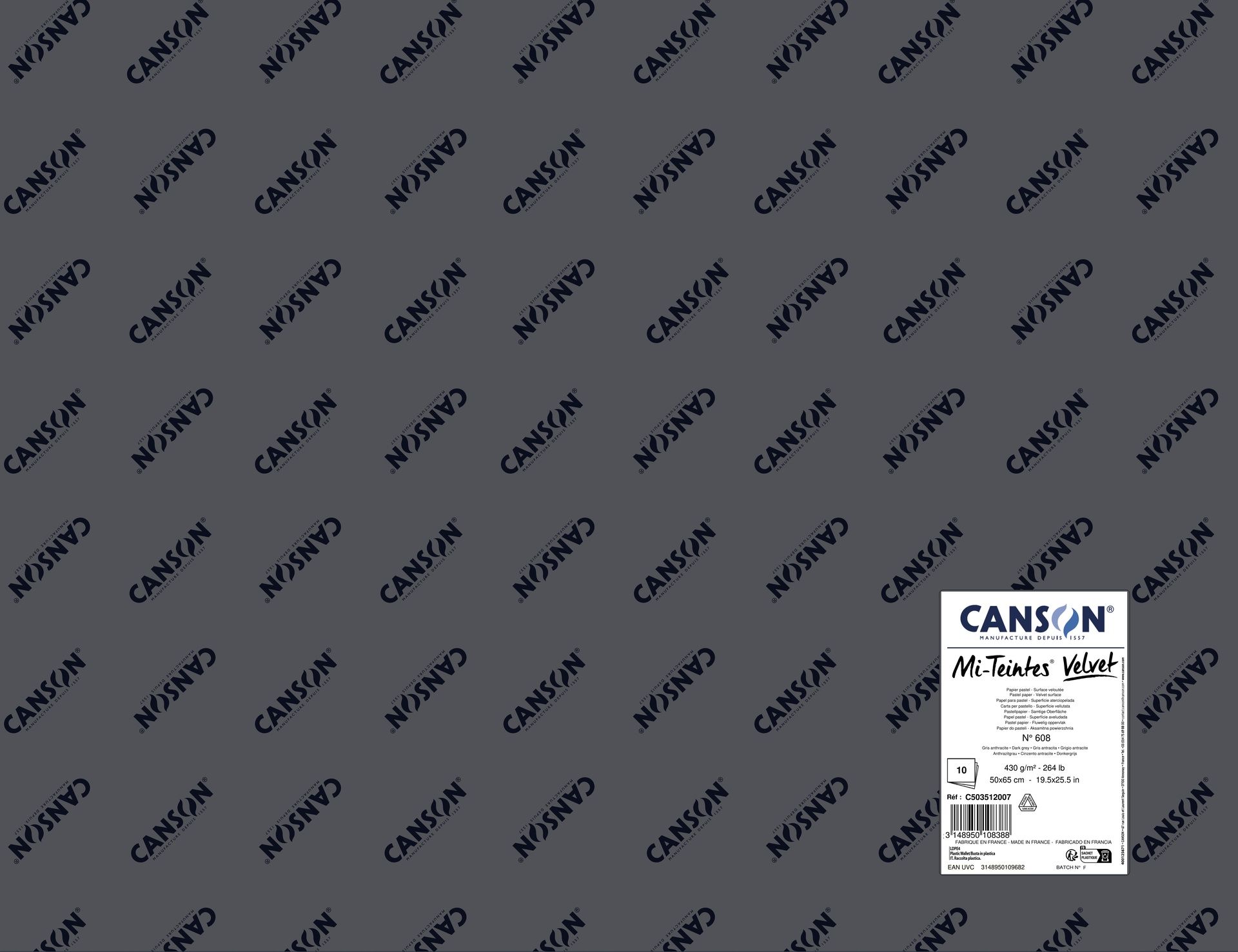 Canson Mi-Teintes Velvet 430g 50x65cm Grey 608