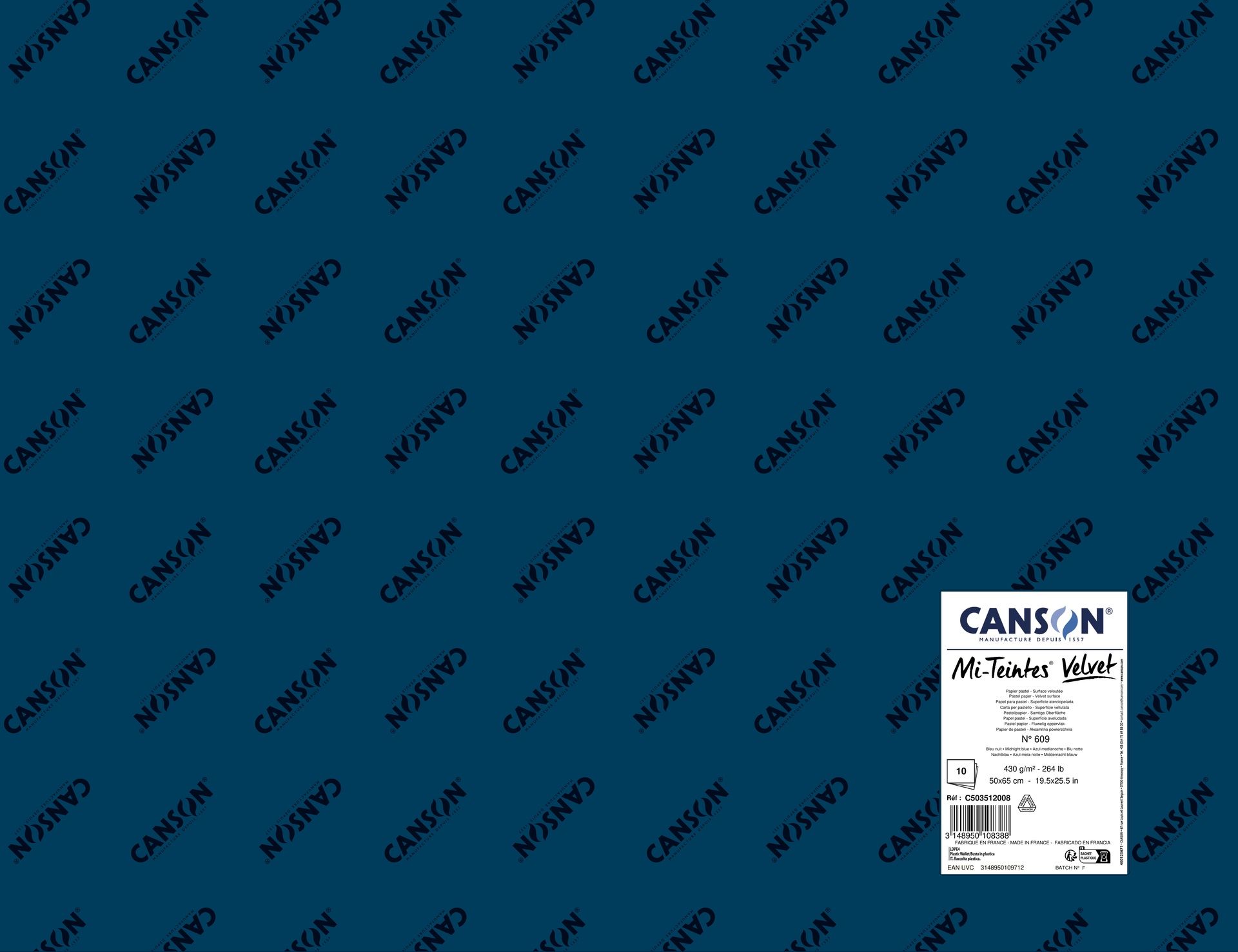 Canson Mi-Teintes Velvet 430g 50x65cm Blue 609