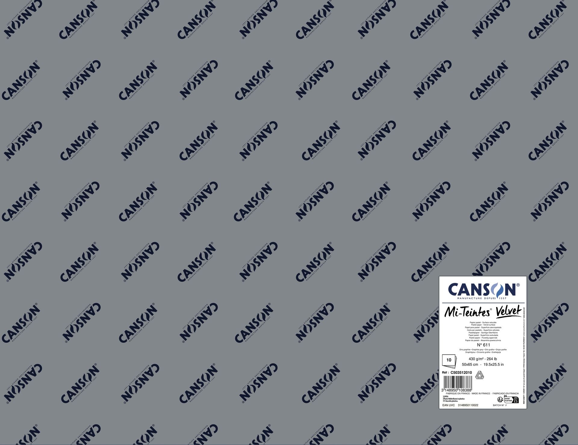 Canson Mi-Teintes Velvet 430g 50x65cm Grey 611