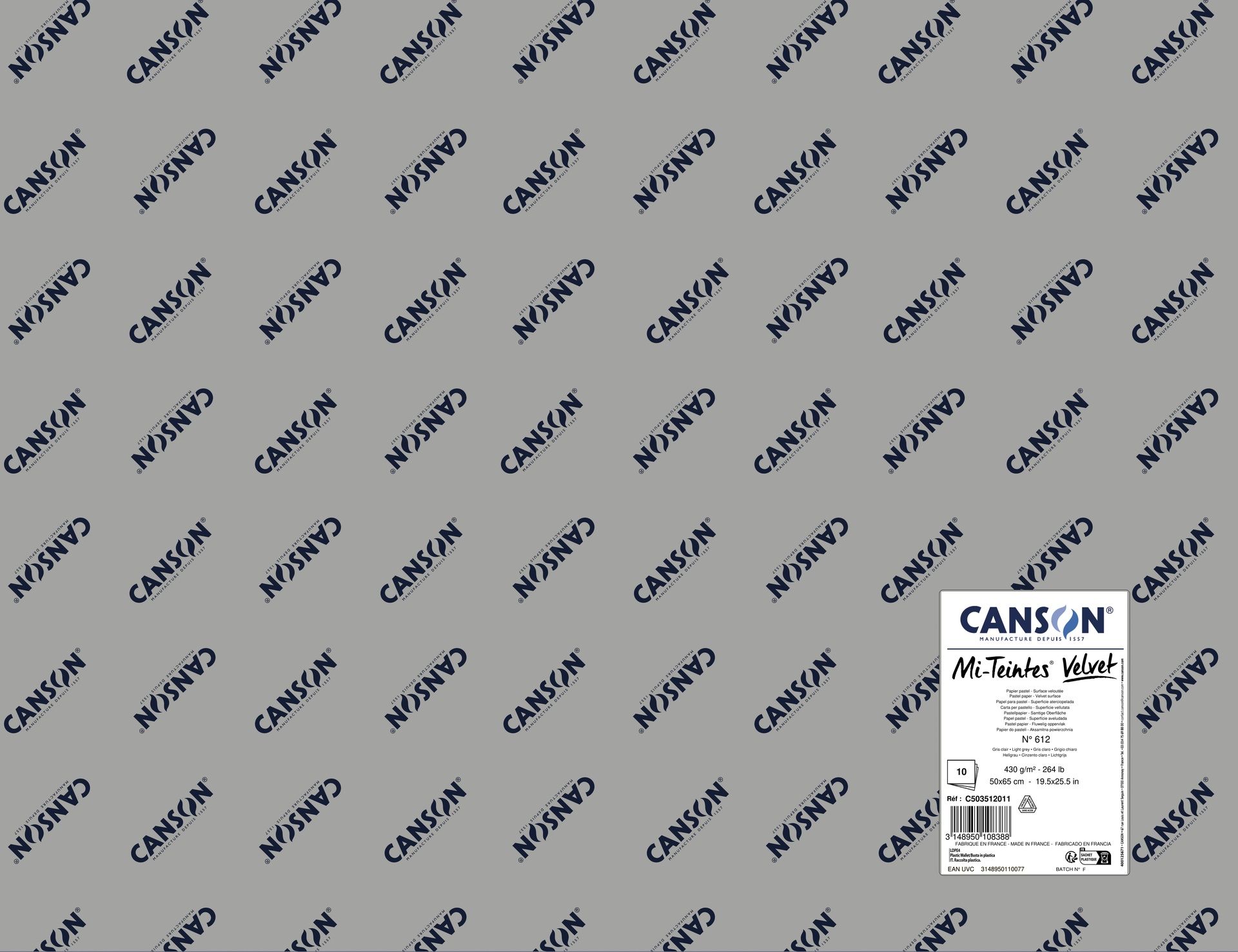 Canson Mi-Teintes Velvet 430g 50x65cm Grey 612