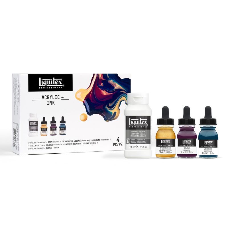 Liquitex Acrylic Pouring Set Deep colours, 3x30ml musteet ja 118ml pouring medium