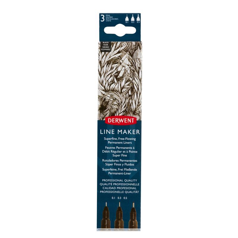 Derwent Line Maker 3 Black-lajitelma, 0.1, 0.3, 0.5