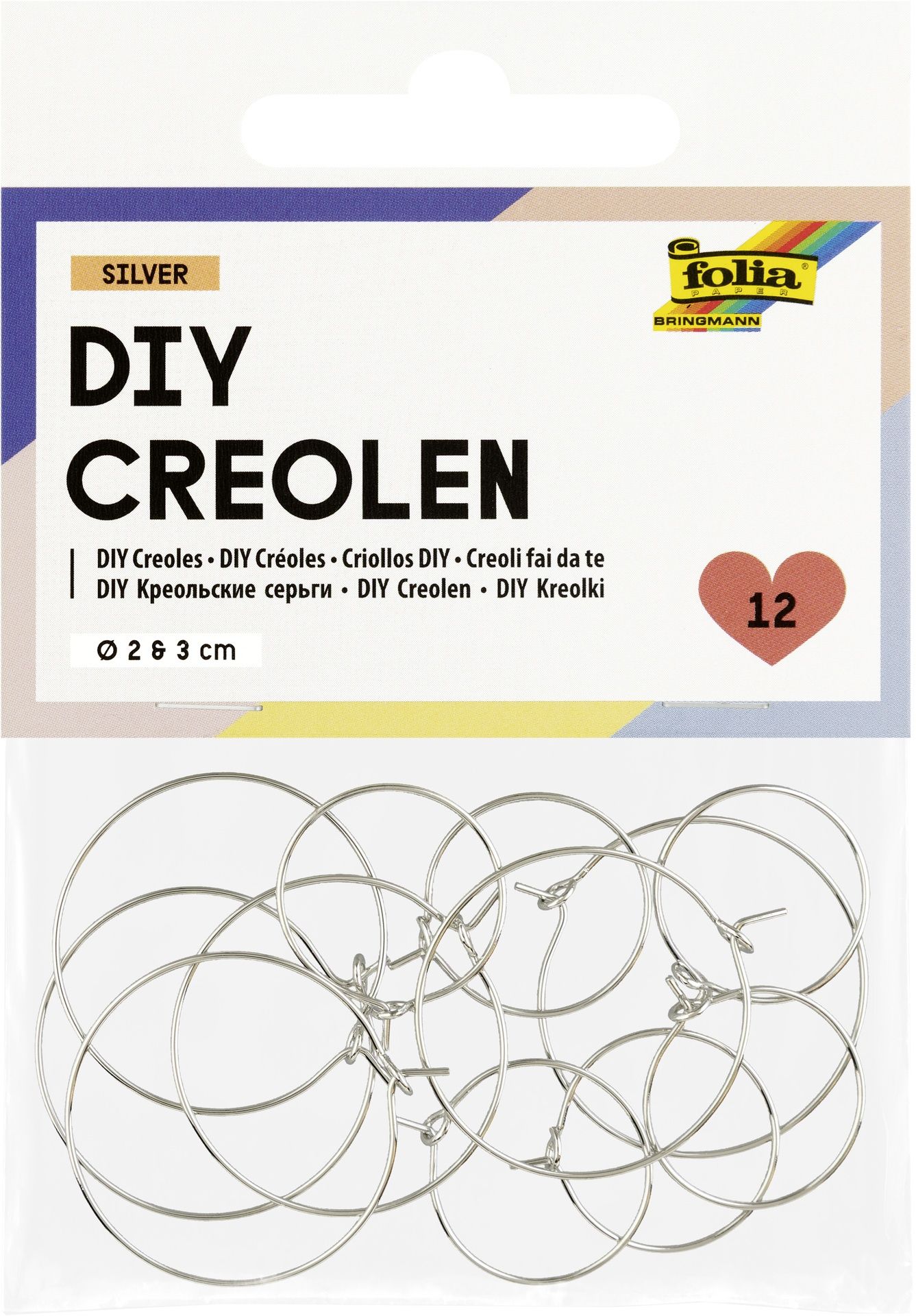 FOLIA korvakorurenkaat 2 ja 3 cm 12 kpl hopea
