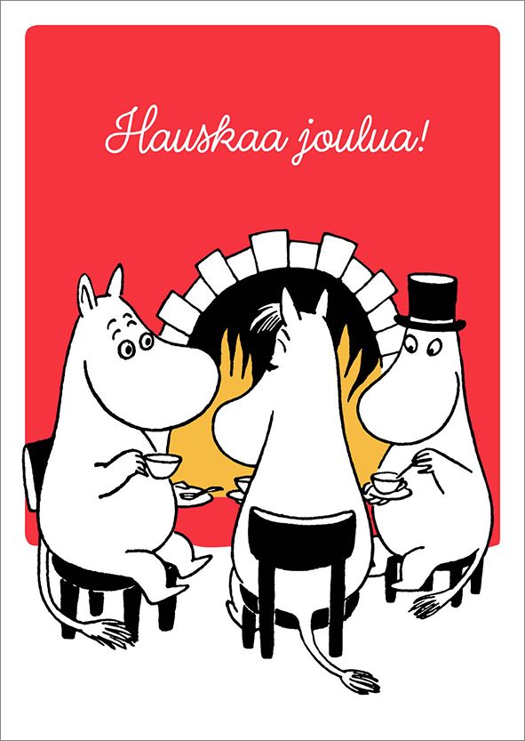 Kohopainettu postikortti joulu Muumi - Takka, hauskaa joulua!