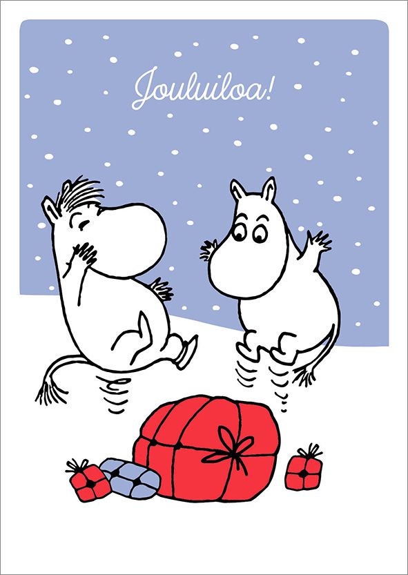 Kohopainettu postikortti joulu Muumi - Lahjakasa, Jouluiloa!