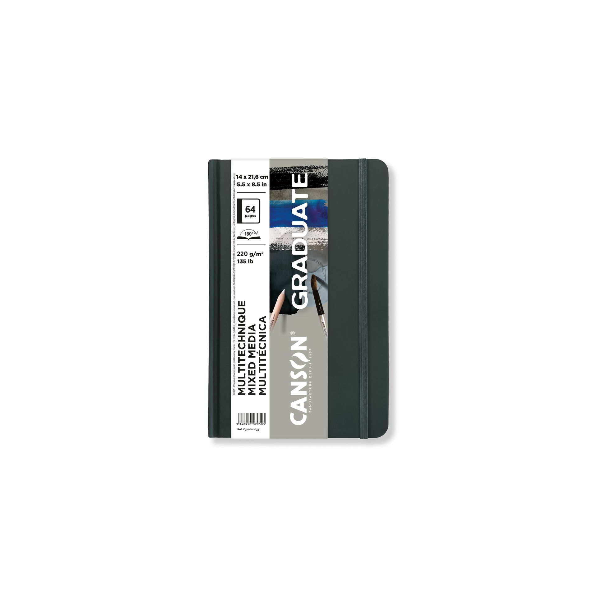 Graduate luonnoskirja MixM 14x21,6cm 220g(64) harm, harmaa paperi