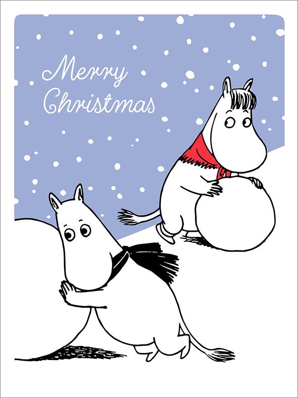 2-osainen kohopainokortti joulu Muumi - Lumipallot, Merry Christmas