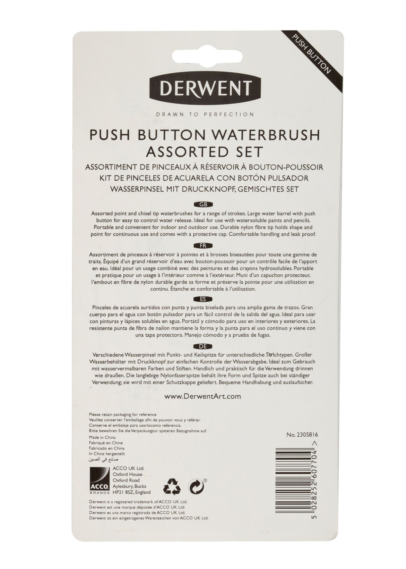 Derwent Waterbrush Push Button 4 kpl säiliösivellin