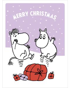 2-osainen kohopainokortti joulu Muumi - Hyppivät muumit