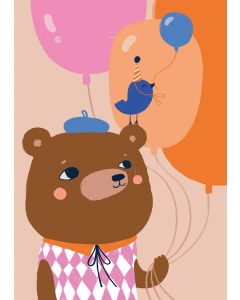 2-osainen kortti Mira Mallius - Karhu, lintu ja ilmapallot