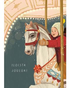 2-osainen kortti joulu Johanna Ilander - "Iloista joulua!" Lapsi karusellissa