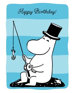 2-osainen kohopainokortti Muumi - Muumipappa ongella Happy Birthday!