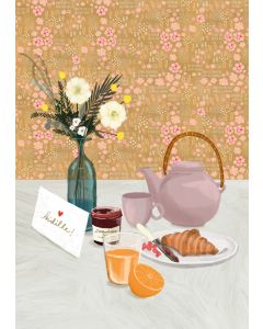 2-osainen äitienpäiväkortti Johanna Ilander - Kukkia ja aamiaiskattaus "Äidille"