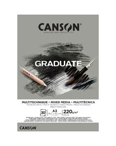 Canson Graduate Mixed Media Grey A3 220g (30), Mixed media lehtiö, harmaa paperi