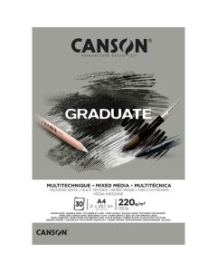 Canson Graduate Mixed Media Grey A4 220g (30), Mixed media lehtiö, harmaa paperi
