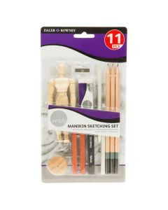 DR Simply Sketching Pencil Manikin Set, Sis. mm. mallinuken, hiiliä, kyniä yms.