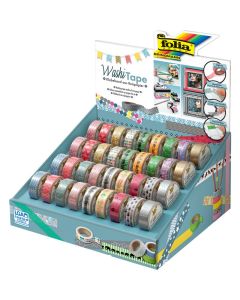 FOLIA Washi-teipit 15mmx5m lajitelma, 4x9 kuosia kartonkisessa telineessä