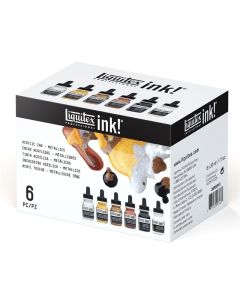 Liquitex Acrylic Ink Set 6x30ml Metallic, Akryylimustesetti