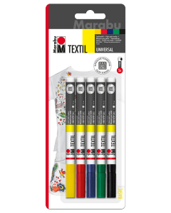 Marabu Tekstiilitussi Basic 5-lajitelma 1-2mm, kelt, pun, sin, vihr, musta