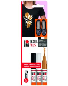 Marabu Plus Tekstiilitussi 3 kpl 3mm Favourite tummille ja vaaleille kankaille