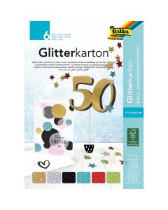 P. FOLIA Glitterkartonki 17,4x24,5 (6) 300g, kulta, hopea, ruskea, vaaleansin, punainen, lime