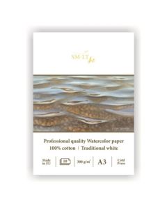 SMLT PRO-akvarellilehtiö 300g A3 (10) 100%puuvilla, 100% puuvilla-akvarellipaperi
