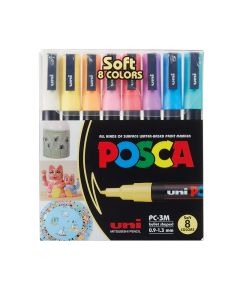 UNI POSCA Marker 8 kpl PC-3M 0,9-1,3mm pastellivär