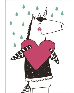 Kohopainettu postikortti Mira Mallius - Yksisarvinen ja sydän