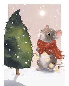 Joulukortti Henna Adel - Hiiri ja jouluvalot