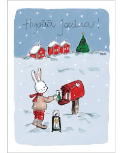 Postikortti joulu Sari's Artwork - "Hyvää joulua!" Pupu postilaatikolla