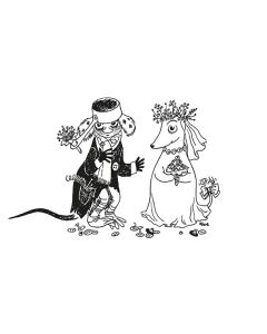 Kohopainettu postikortti Muumi - Häät