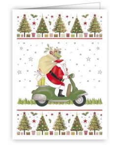Pakettikortti joulu Quire - Joulupukki ajaa vespalla