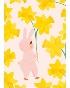 Postikortti Polka Paper - Pääsiäispupu ja narsissit