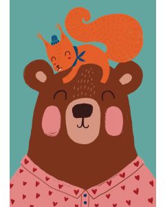 Postikortti Mira Mallius - Karhu orava pään päällä