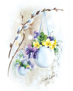 Postikortti Sirkku Saukonoja - Pääsiäiskukat munankuoressa
