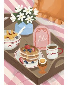 2-osainen äitienpäiväkortti Kaisu Sandberg - Aamiaiskattaus sängyllä
