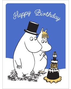2-osainen kohopainokortti Muumi - Kakun katsojat, Happy Birthday