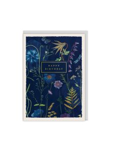 2-osainen kortti Ohh Deer - Happy Birhday, Siniset Kukat
