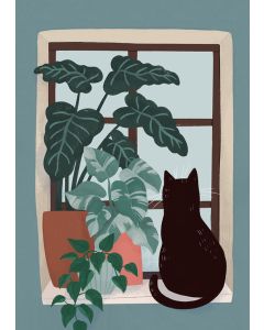 2-osainen kortti Kaisu Sandberg - Kissa ikkunalla