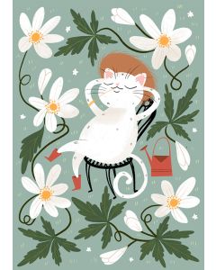 2-osainen kortti Kaisu Sandberg - Kissa tuolissa, äitienpäivä