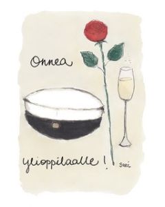 2-osainen kortti Sari's Artwork - YO-lakki, ruusu ja skumppa