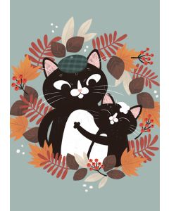 2-osainen kortti Kaisu Sandberg - Kissat, isä ja lapsi