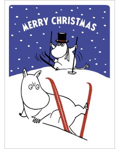 2-osainen kohopainokortti joulu Muumi - Hiihtämässä