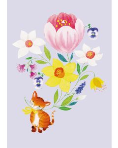 Postikortti Anna Emilia - Kissa ja kukkia