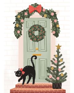 Joulukortti Kaisu Sandberg - Jouluovi ja kissa